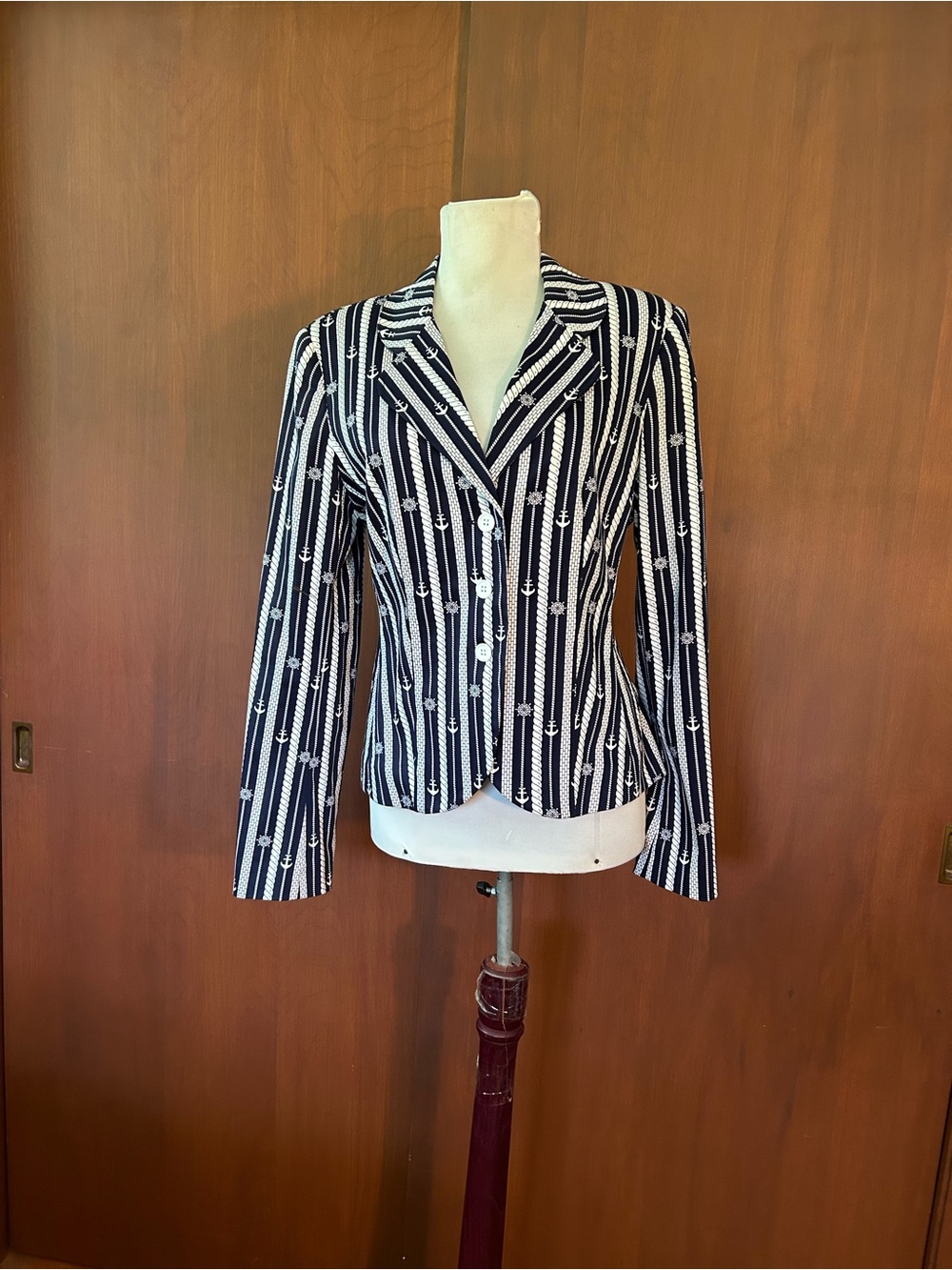 Boston Proper Navy and White Nautical Print Blazer